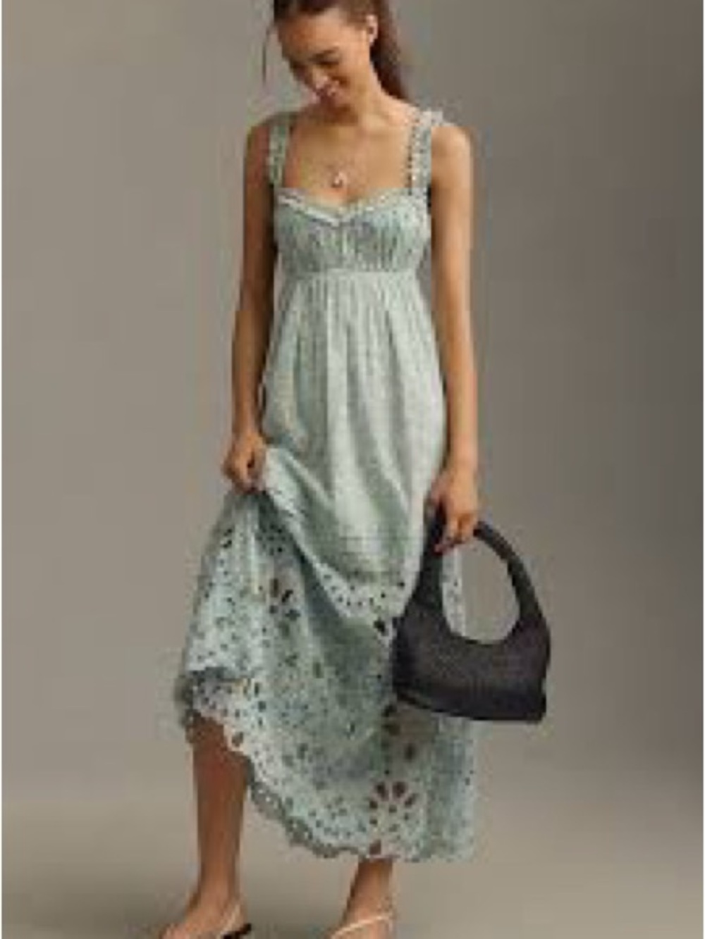 Anthropologie Mint Green Eyelet Smocked Maxi Dress
